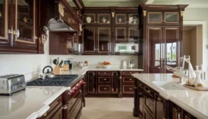 wood-cabinets-with-white-countertops