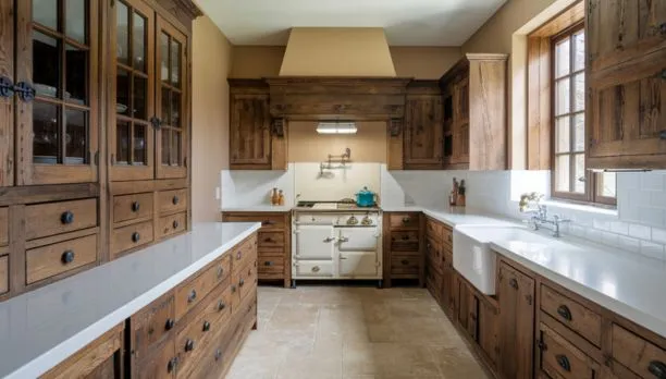 wood-cabinets-with-white-countertops