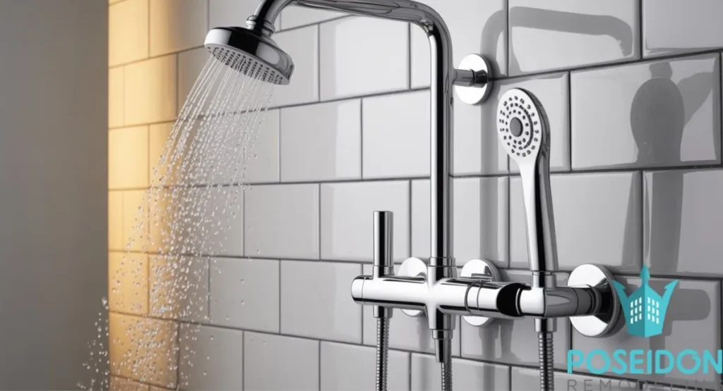A professional 2026 How to Change Bathroom Shower Faucet guide featuring a dual-head chrome rain shower system and handheld sprayer against white subway tile.